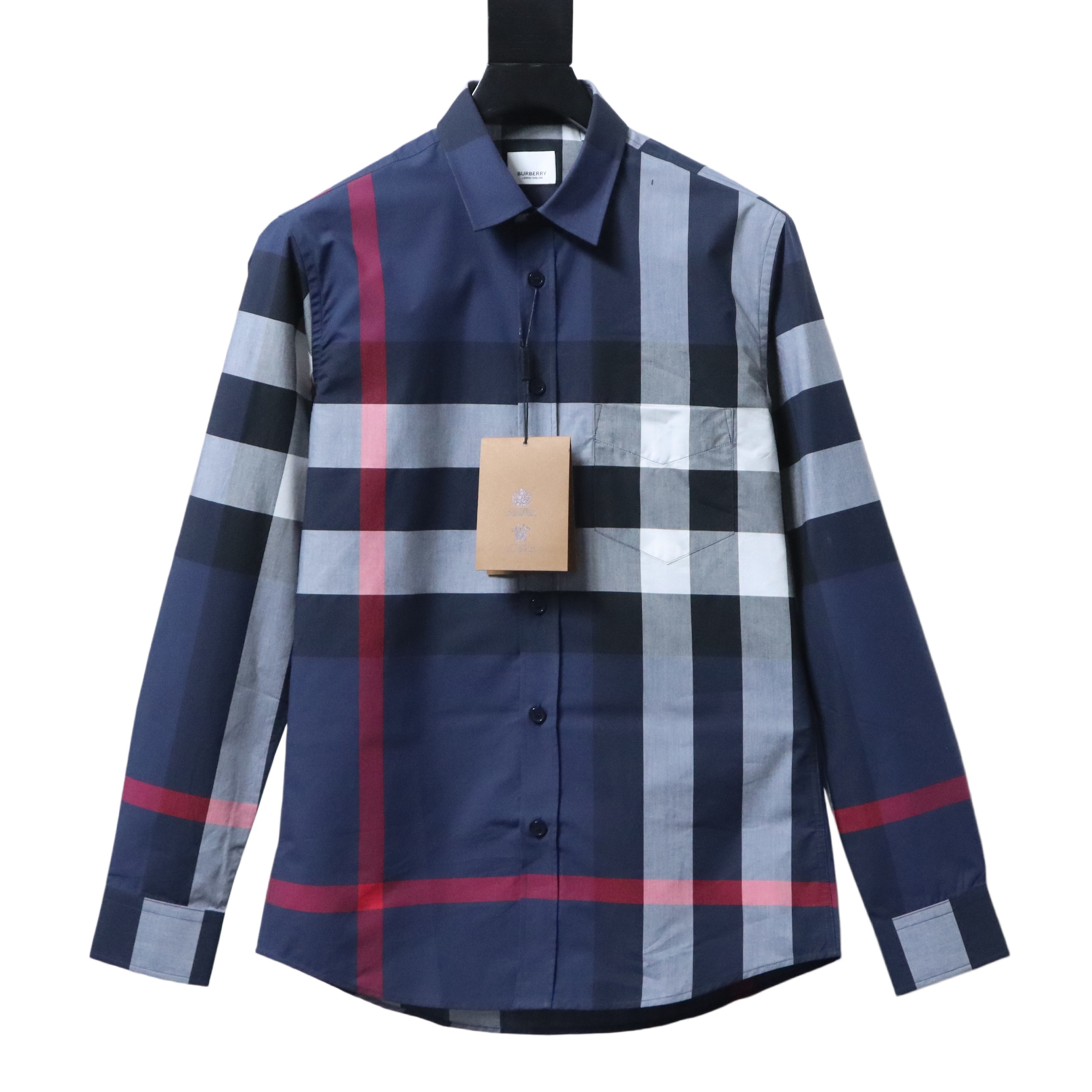 EM Sneakers Burberry Check Stretch Cotton Poplin Long Sleeve Shirt Archive Blue