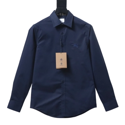 EM Sneakers Burberry Classic Horse Logo Embroidered Long Sleeve Shirt Navy 01