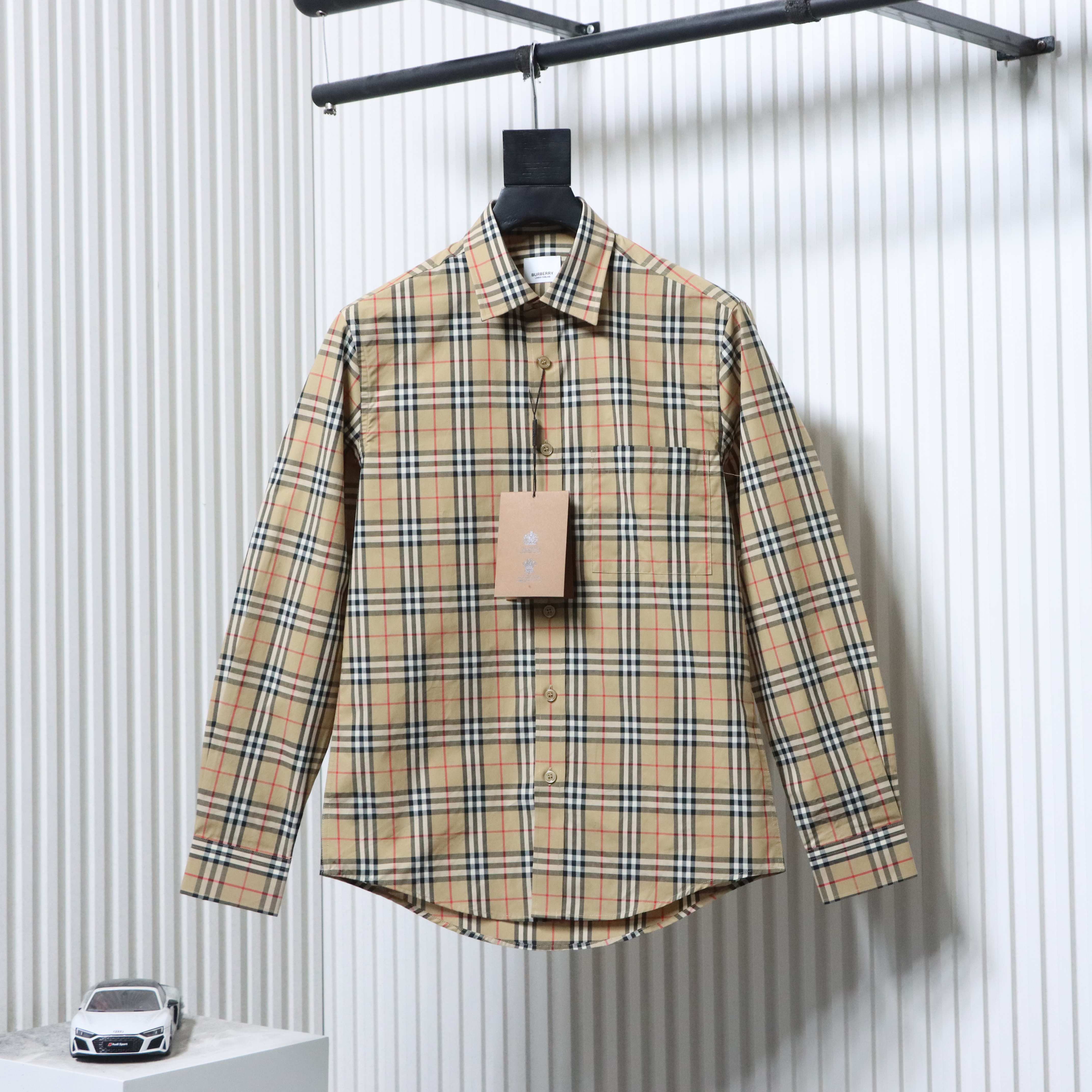 EM Sneakers Burberry Small Scale Check Long Sleeve Shirt Beige