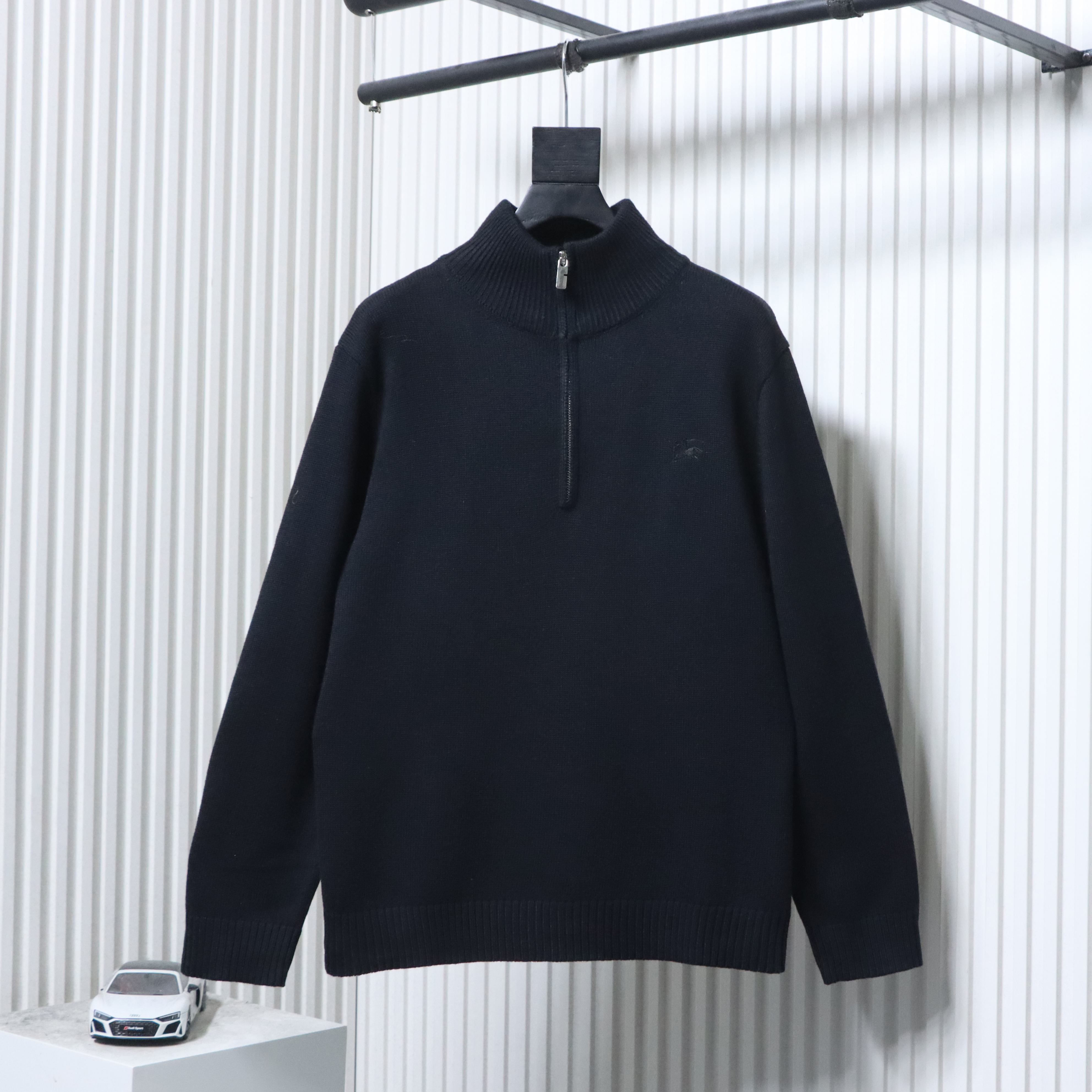 EM Sneakers Burberry Cashmere-Blend Quarter-Zip Slim Sweater Navy