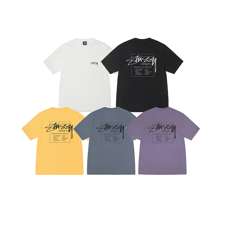 EM Sneakers Stussy Square Letter Print T-shirt #XB2194 Black /White /Yellow /Blue /Purple