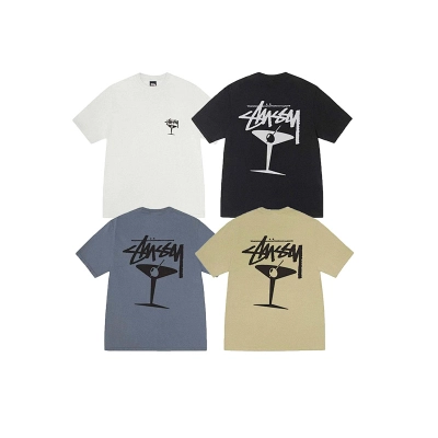 EM Sneakers Stussy Wine Glass PrintT-shirt #XB2183 Black /White /Blue /Khaki 01
