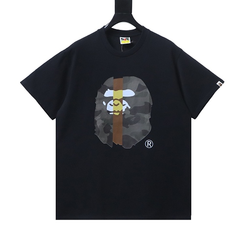 EM Sneakers BAPE 26SS Vertical Stripe Color Block Camouflage Ape Head Print T-Shirtt Black