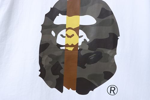 EM Sneakers BAPE 26SS Vertical Stripe Color Block Camouflage Ape Head Print T-Shirtt White
