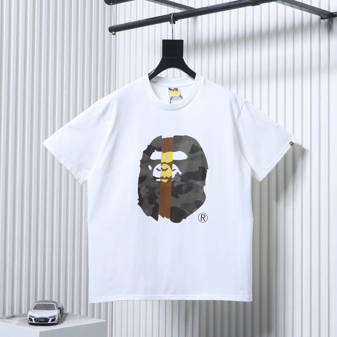 EM Sneakers BAPE 26SS Vertical Stripe Color Block Camouflage Ape Head Print T-Shirtt White