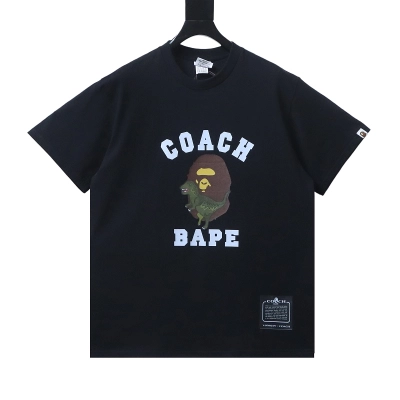EM Sneakers BAPE x COACH 26SS Collaboration Dinosaur and Ape Head Print T-Shirt Black 01