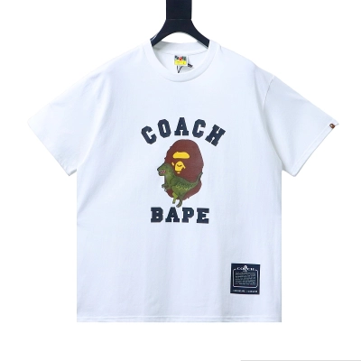 EM Sneakers BAPE x COACH 26SS Collaboration Dinosaur and Ape Head Print T-Shirt White 01