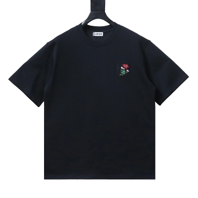 EM Sneakers Loewe Floral Embroidered Logo T-shirt Black 01