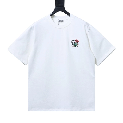 EM Sneakers Loewe Floral Embroidered Logo T-shirt White 01