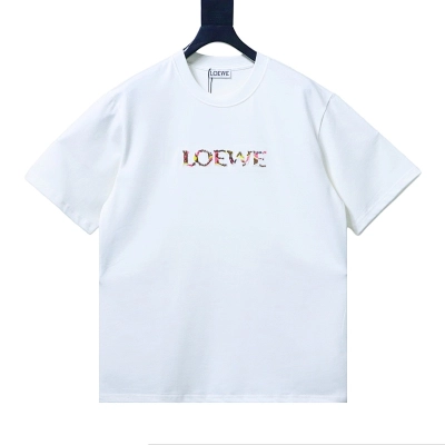 EM Sneakers Loewe Rainbow Embroidered Logo T-Shirt White 01