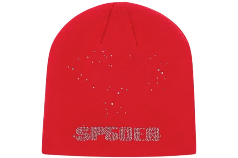 EM Sneakers Sp5der Star Rhinestone Skully Beanie Red