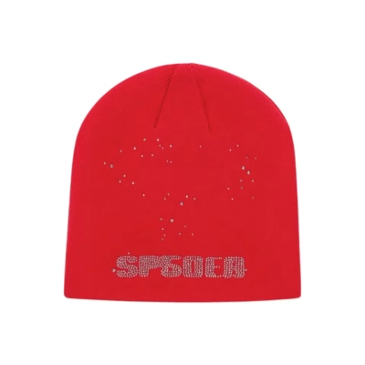 EM Sneakers Sp5der Star Rhinestone Skully Beanie Red 02