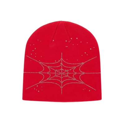 EM Sneakers Sp5der Star Rhinestone Skully Beanie Red 01