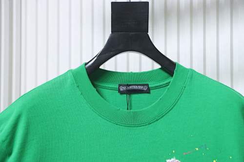 EM Sneakers Chrome Hearts 26SS Heavy-Duty Graffiti Cross Appliqué Embroidery Washed T-Shirt Green