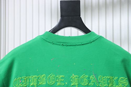 EM Sneakers Chrome Hearts 26SS Heavy-Duty Graffiti Cross Appliqué Embroidery Washed T-Shirt Green