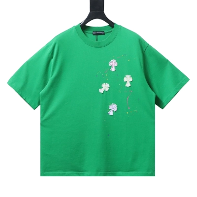 EM Sneakers Chrome Hearts 26SS Heavy-Duty Graffiti Cross Appliqué Embroidery Washed T-Shirt Green 01