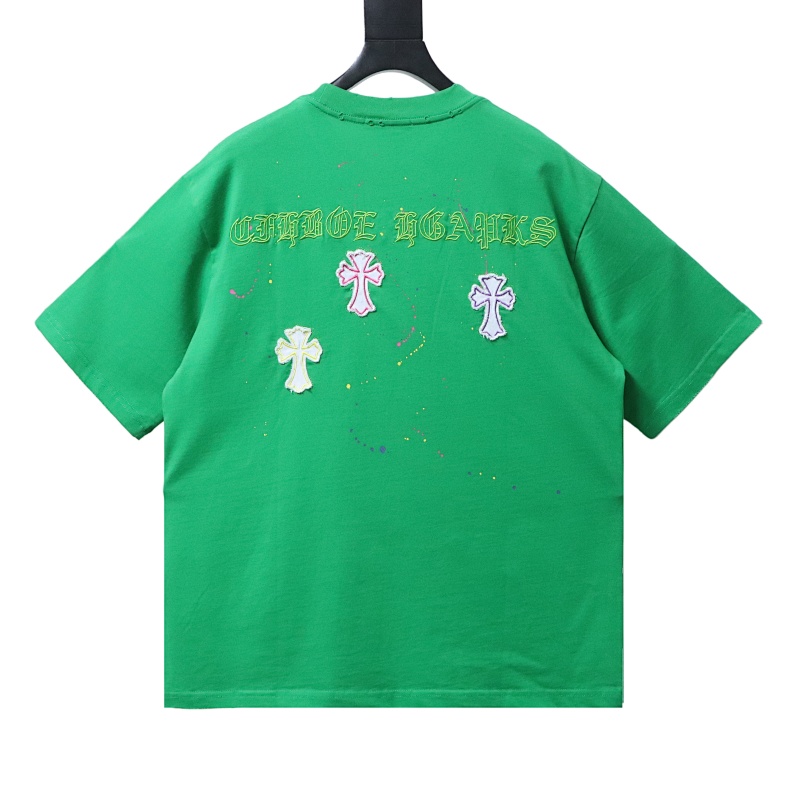 EM Sneakers Chrome Hearts 26SS Heavy-Duty Graffiti Cross Appliqué Embroidery Washed T-Shirt Green