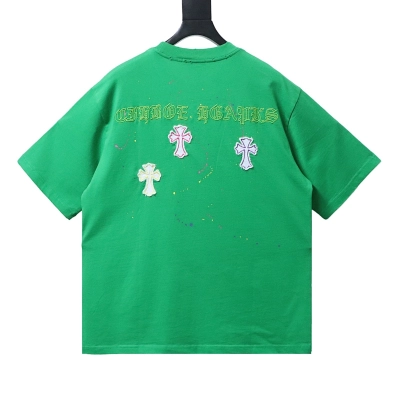 EM Sneakers Chrome Hearts 26SS Heavy-Duty Graffiti Cross Appliqué Embroidery Washed T-Shirt Green 02