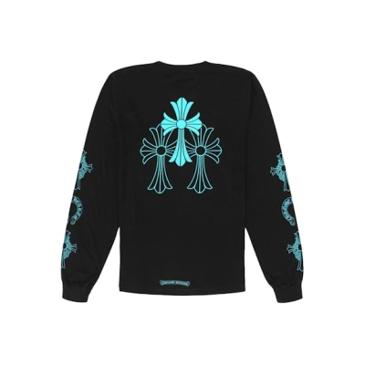 EM Sneakers Chrome Hearts Triple Cross Logo Long Sleeve Shirt Black Blue 02