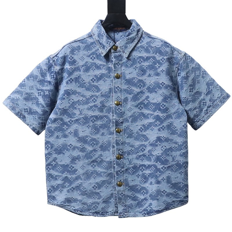 EM Sneakers Louis Vuitton 25SS All-over Monogram Jacquard Denim Short-sleeved Shirt  & Shorts Sets Blue