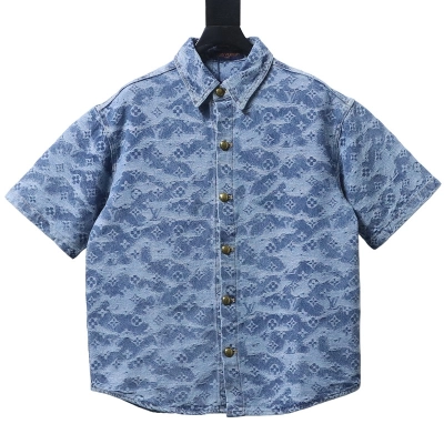 EM Sneakers Louis Vuitton 25SS All-over Monogram Jacquard Denim Short-sleeved Shirt  & Shorts Sets Blue 01