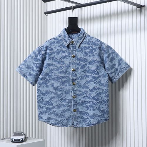 EM Sneakers Louis Vuitton 25SS All-over Monogram Jacquard Denim Short-sleeved Shirt  & Shorts Sets Blue