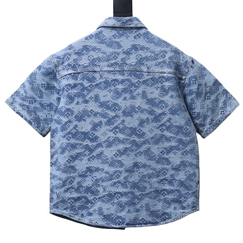 EM Sneakers Louis Vuitton 25SS All-over Monogram Jacquard Denim Short-sleeved Shirt Blue