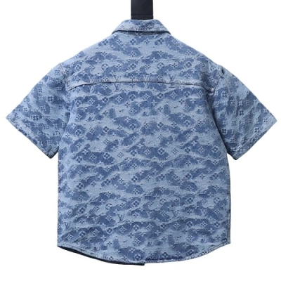 EM Sneakers Louis Vuitton 25SS All-over Monogram Jacquard Denim Short-sleeved Shirt Blue 02