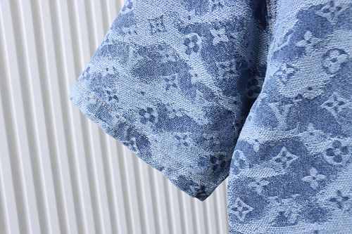 EM Sneakers Louis Vuitton 25SS All-over Monogram Jacquard Denim Short-sleeved Shirt Blue