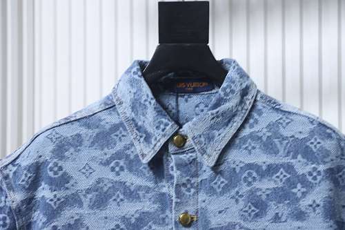 EM Sneakers Louis Vuitton 25SS All-over Monogram Jacquard Denim Short-sleeved Shirt Blue