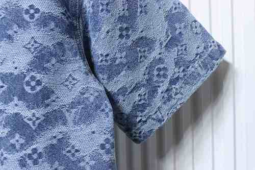 EM Sneakers Louis Vuitton 25SS All-over Monogram Jacquard Denim Short-sleeved Shirt Blue