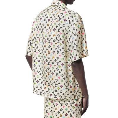 EM Sneakers Louis Vuitton by Tyler, the Creator Monogram Printed Short-Sleeved Silk Shirt & Shorts Sets Multicolor 01