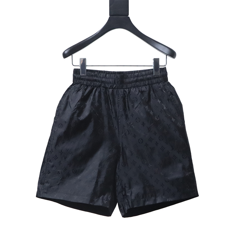EM Sneakers Louis Vuitton Classic Full Logo Jacquard Silk Elastic Drawstring Shorts Black