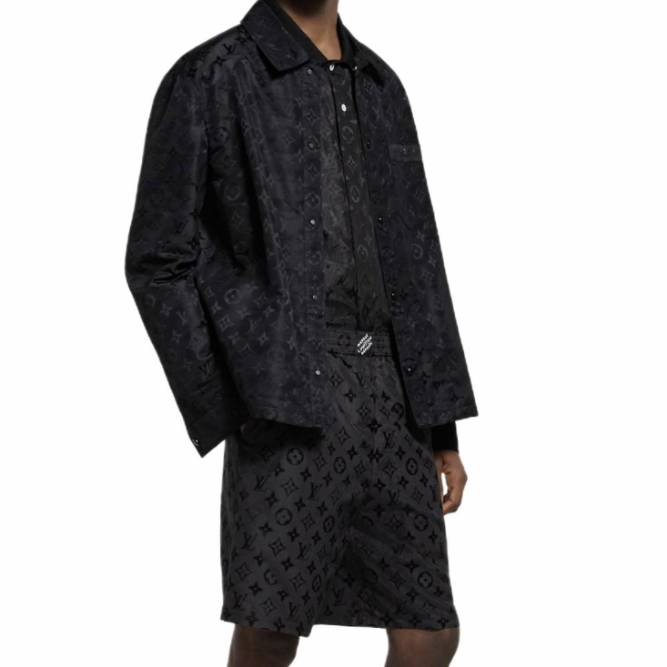 EM Sneakers Louis Vuitton Monogram Moire Jacquard Silk Shirt & Shorts Sets Black