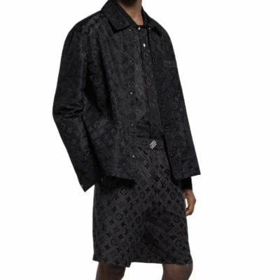 EM Sneakers Louis Vuitton Monogram Moire Jacquard Silk Shirt & Shorts Sets Black 01