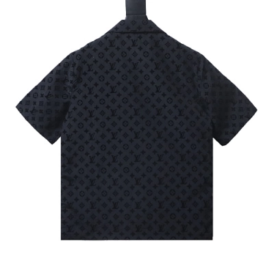 EM Sneakers Louis Vuitton Monogram Moire Jacquard Silk Short Sleeve Shirt Black 02