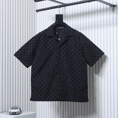 EM Sneakers Louis Vuitton Monogram Moire Jacquard Silk Short Sleeve Shirt Black
