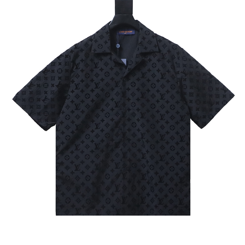 EM Sneakers Louis Vuitton Monogram Moire Jacquard Silk Short Sleeve Shirt Black