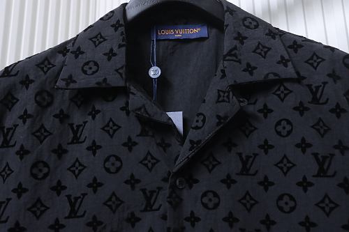 EM Sneakers Louis Vuitton Monogram Moire Jacquard Silk Short Sleeve Shirt Black