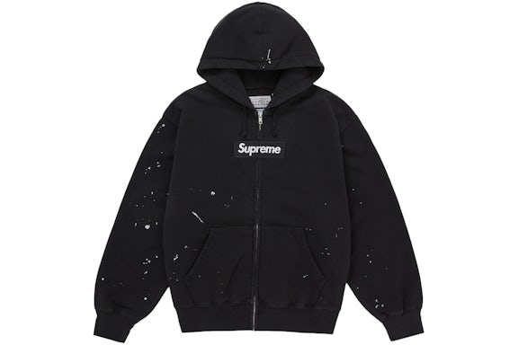 EM Sneakers Supreme MM6 Maison Margiela Box Logo Zip Up Hooded Hoodie Black