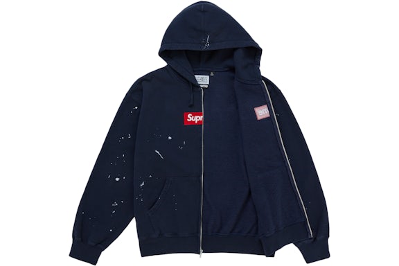 EM Sneakers Supreme MM6 Maison Margiela Box Logo Zip Up Hooded Hoodie Navy