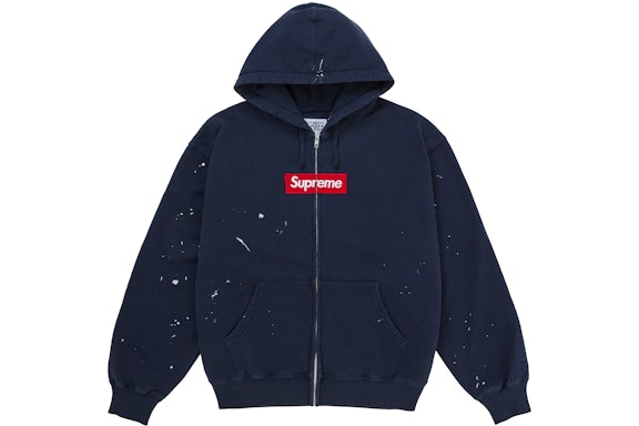 EM Sneakers Supreme MM6 Maison Margiela Box Logo Zip Up Hooded Hoodie Navy
