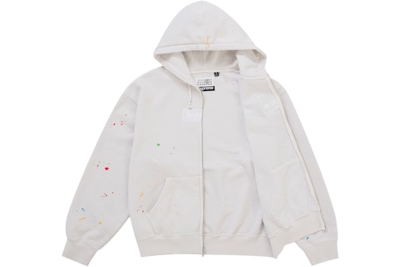 EM Sneakers Supreme MM6 Maison Margiela Box Logo Zip Up Hooded Hoodie White
