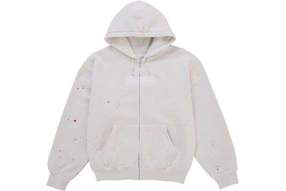 EM Sneakers Supreme MM6 Maison Margiela Box Logo Zip Up Hooded Hoodie White