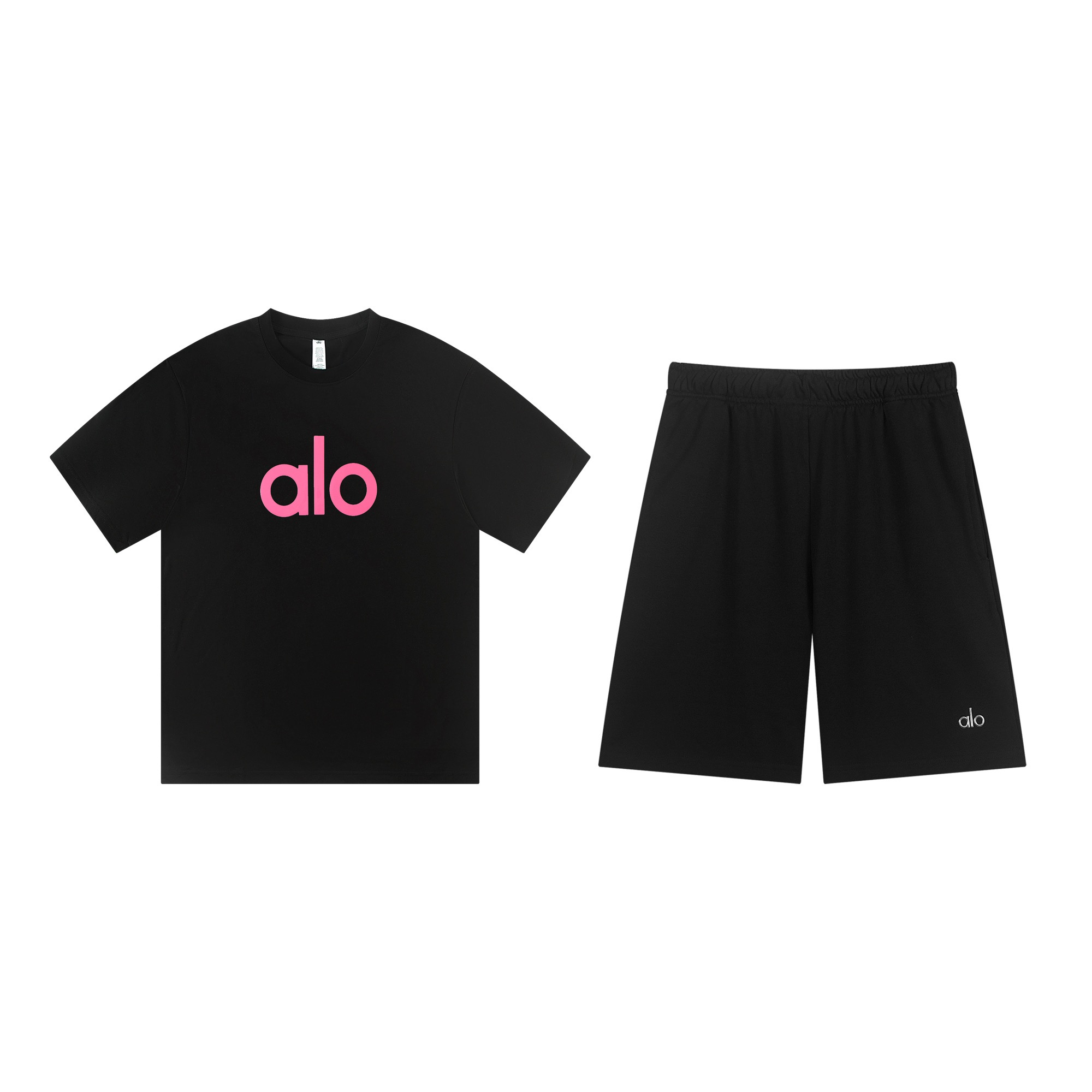 EM Sneakers Alo Yoga T-Shirt & Shorts Sets #NH05 Black-Pink Logo