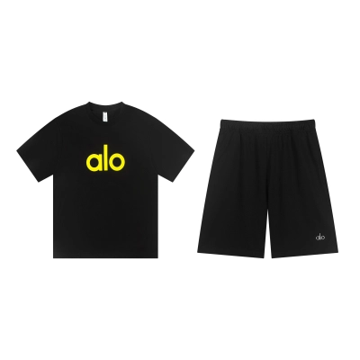 EM Sneakers Alo Yoga T-Shirt & Shorts Sets #NH05 Black-Yellow Logo 01