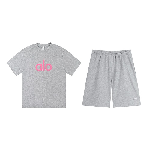 EM Sneakers Alo Yoga T-Shirt & Shorts Sets #NH05 Gray-Pink Logo
