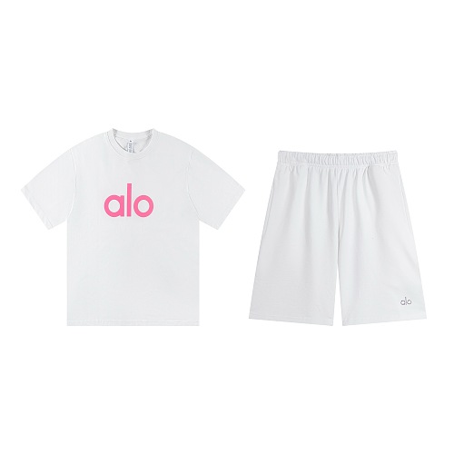 EM Sneakers Alo Yoga T-Shirt & Shorts Sets #NH05 White-Pink Logo