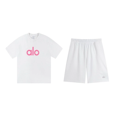 EM Sneakers Alo Yoga T-Shirt & Shorts Sets #NH05 White-Pink Logo 01