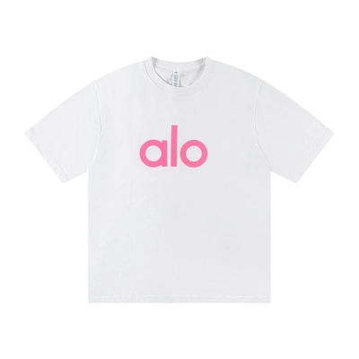 EM Sneakers ALO Yoga T-Shirt #NH05 White-Pink Logo 01